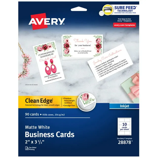 Avery Clean Edge Business Cards, True Print Matte, Two-Sided Printing, 2" x 3-1/2", 90 Cards (28878)