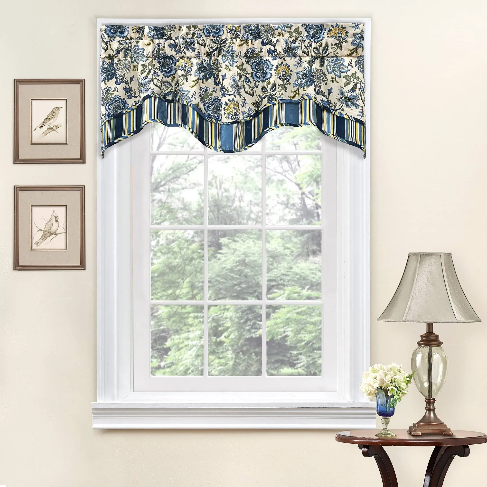 Traditions by Waverly Navarra Floral Window Valance Porcelain