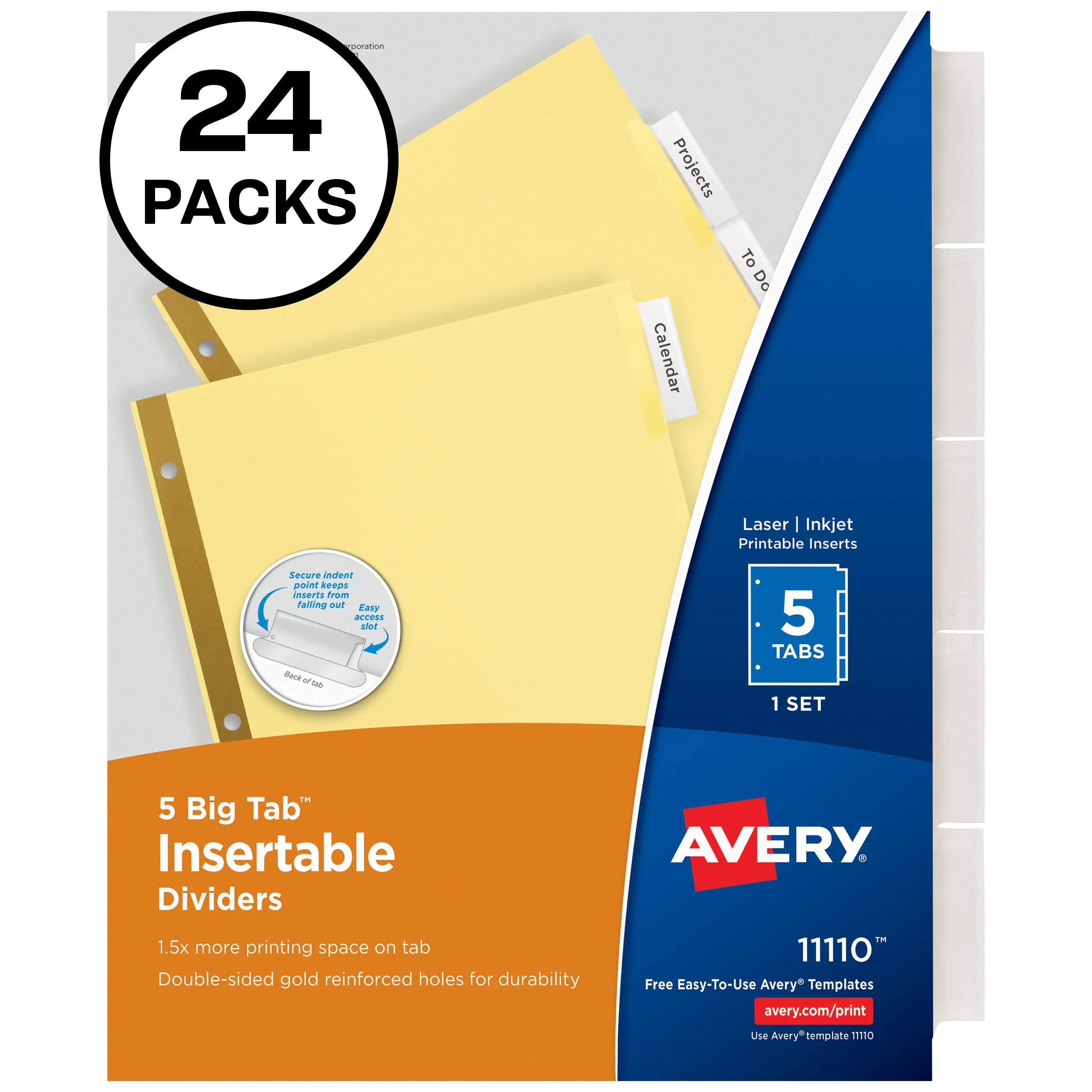 Avery - Insertable Big Tab Dividers, 5-Tab, Letter, 24 Sets