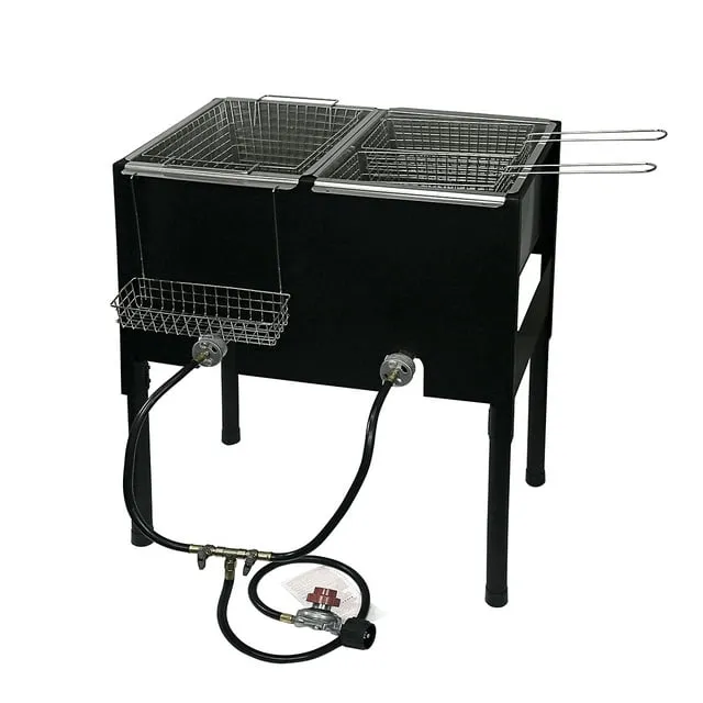 Barton High-Pressure Triple Basket Deep Fryer Dual Burner Propane Burner Fish Cooker Fry Basket Fryer