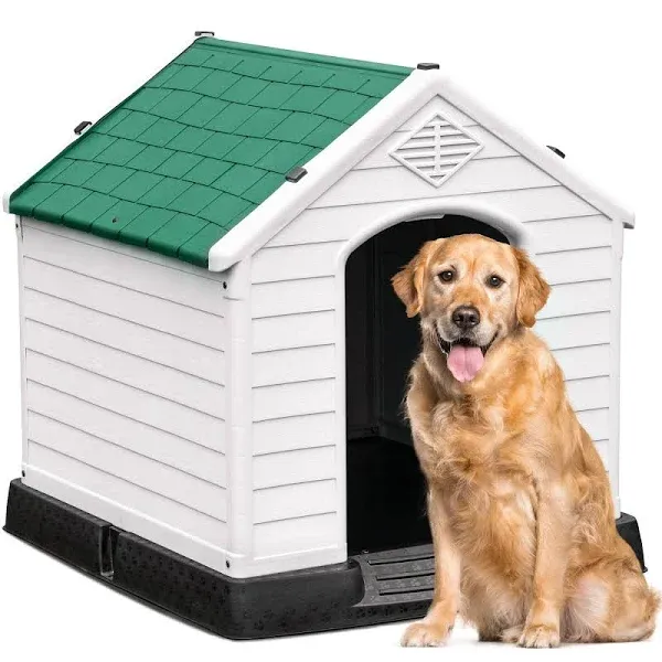 YITAHOME 41'' Large Plastic Dog House Outdoor Indoor Doghouse Puppy Shelter Water Resistant Easy Assembly Sturdy Dog Kennel with Air Vents and Elevated Floor (41''L*38''W*39''H, Green)