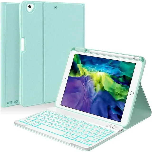 iPad Keyboard Case for iPad 10.2" 9th Gen 2021/8th Gen 2020, iPad Pro 10.5" Built-in Pencil Holder Backlit BT Keyboard Auto Sleep/Wake Function (Green)