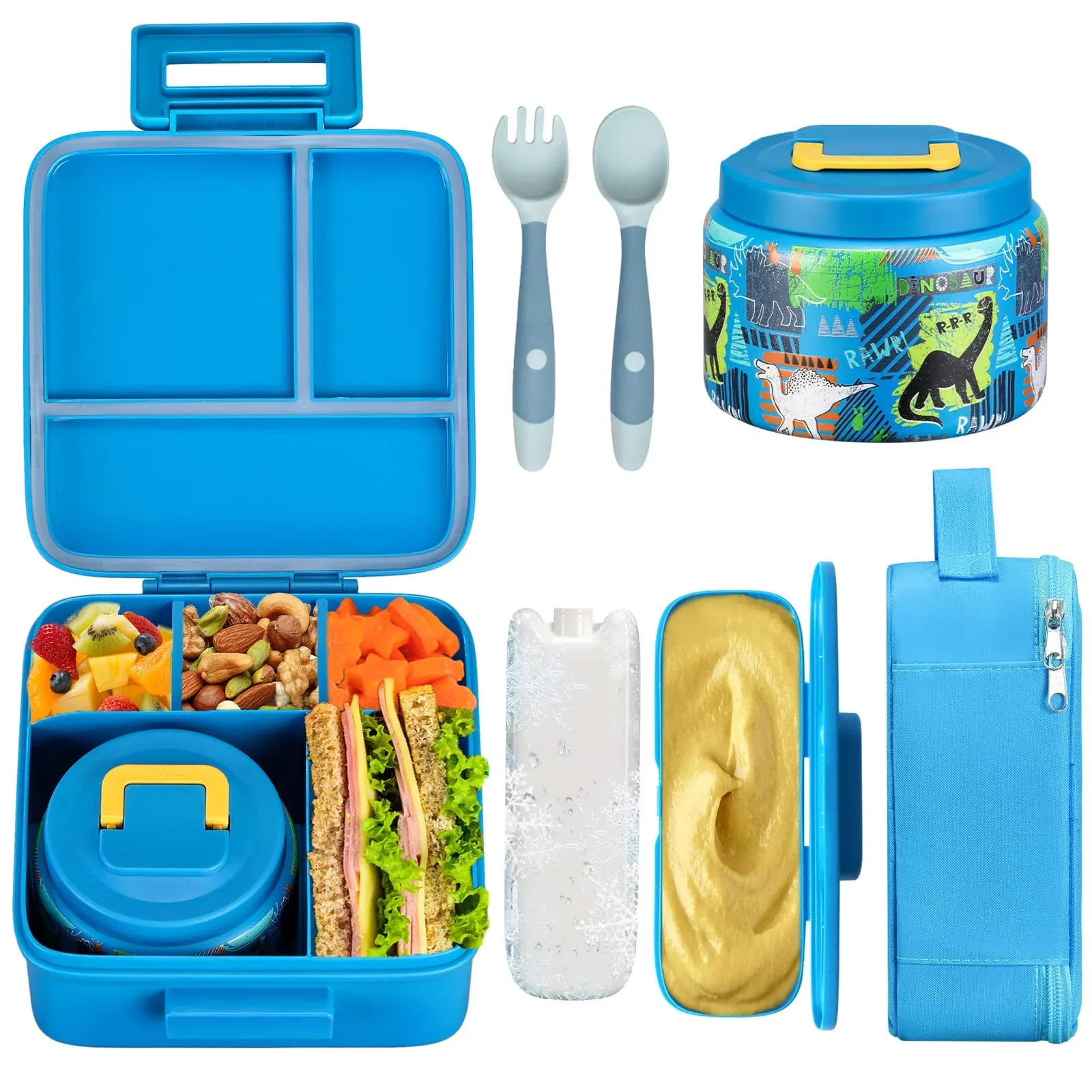 JXXM Bento Lunch Box for Kids with 8oz Soup Thermo,Leak-proof Lunch Containers with 5 Compartment,Thermo Food Jar and Lunch B