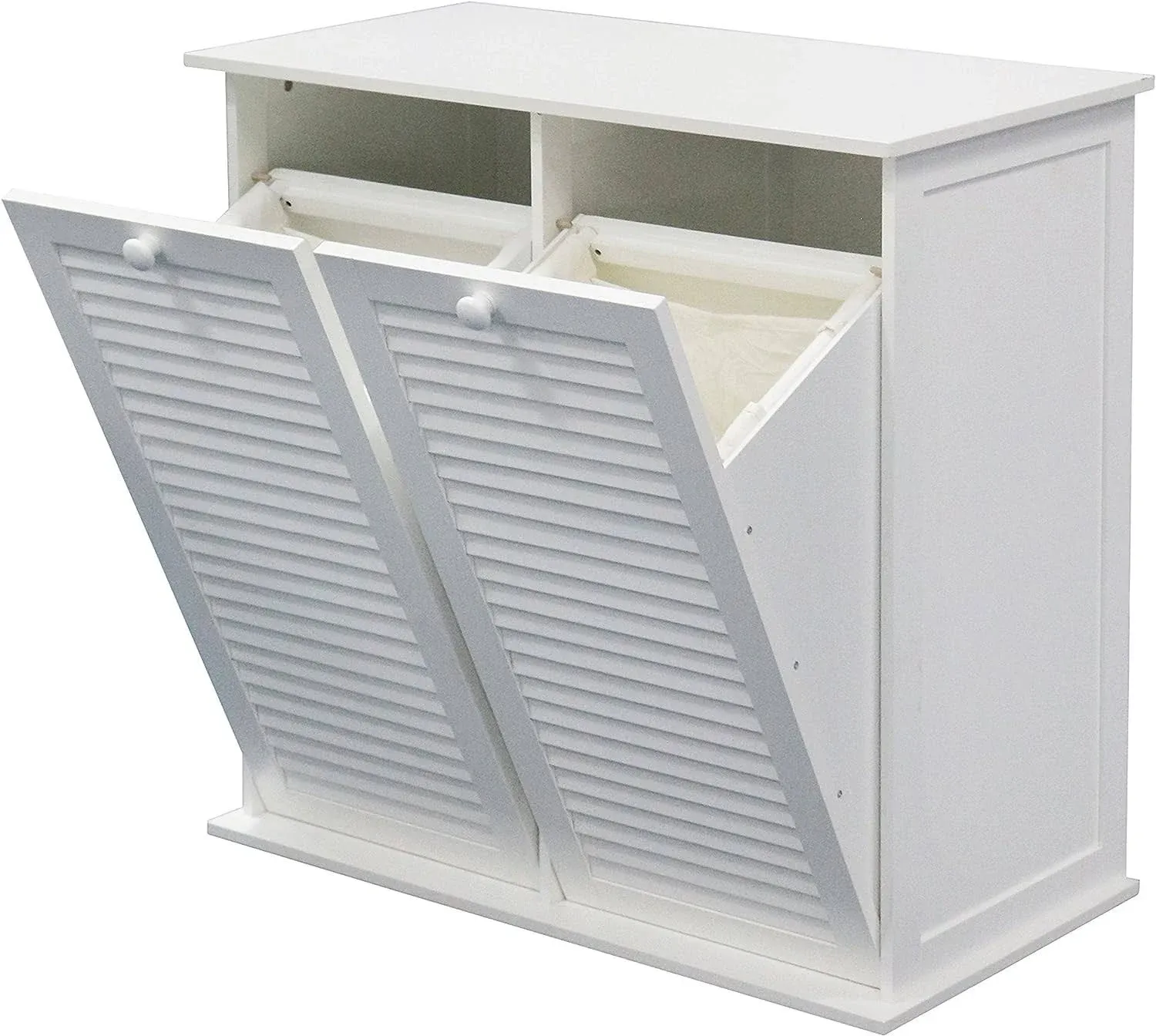 Ehemco Dual Basket Laundry Clothes Sorter with 2 Removable Cotton Bags, White