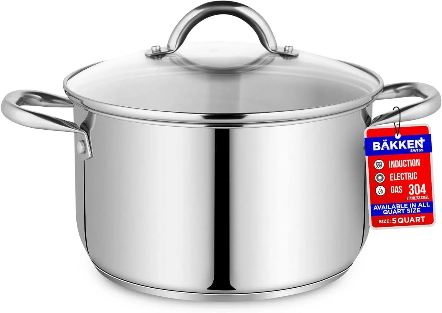 Bakken-Swiss Deluxe Stainless Steel Stockpot w/Tempered Glass See-Through Lid