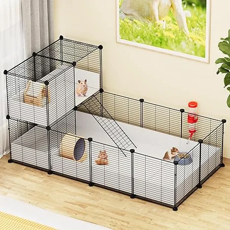 YITAHOME Guinea Pig Cage, Indoor C&C Small Animal Cage with Waterproof Plastic Liner, Loft and Partition for Bunny, Chinchilla and Hamster