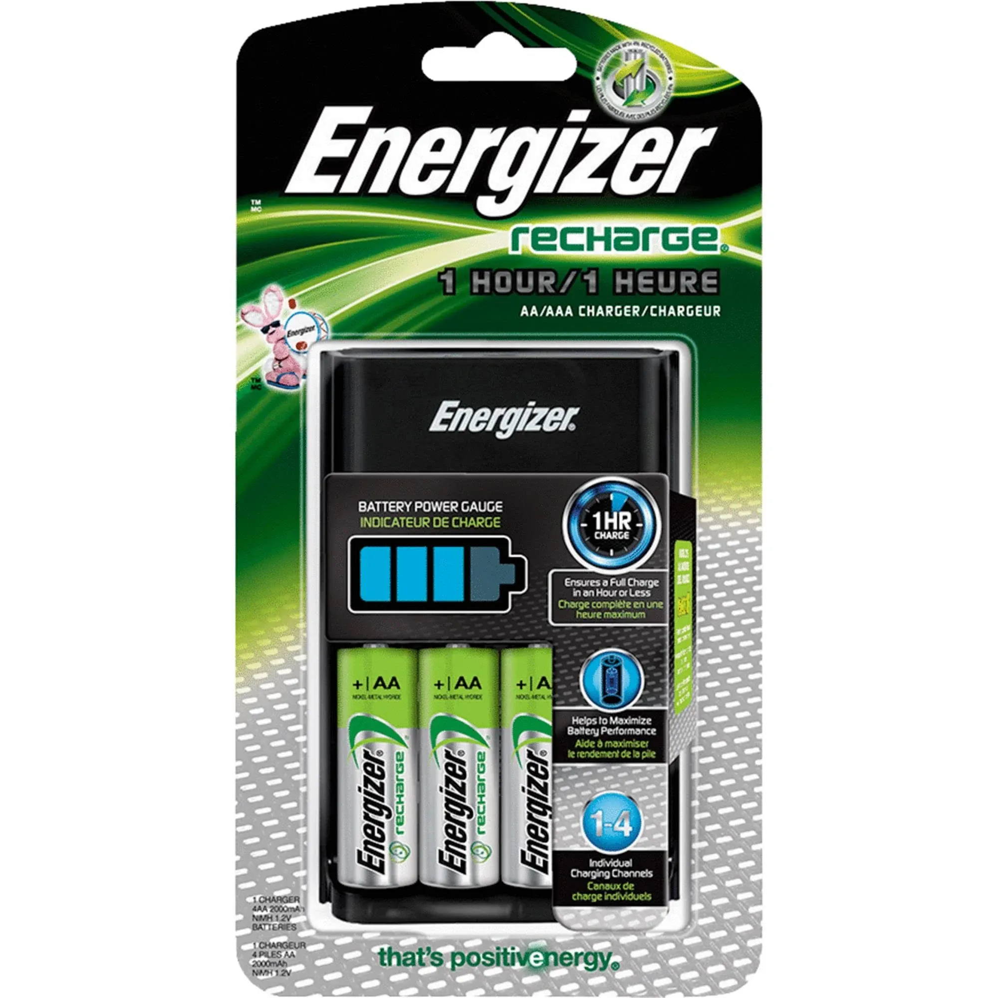 Energizer Recharge 1-Hour Charger for AA/AAA NiMH Batteries, CH1HRWB-4