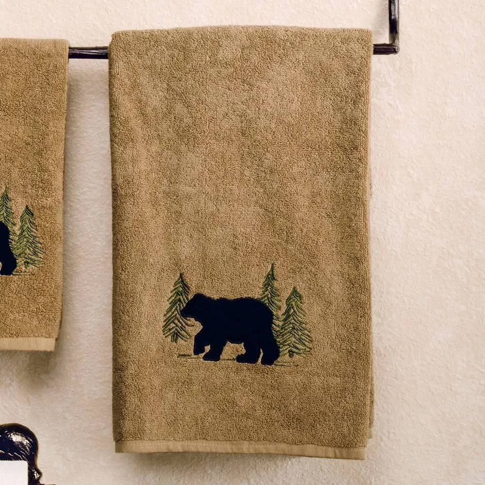 Black Bear Forest Bath Towel - Rustic Bath Accessories