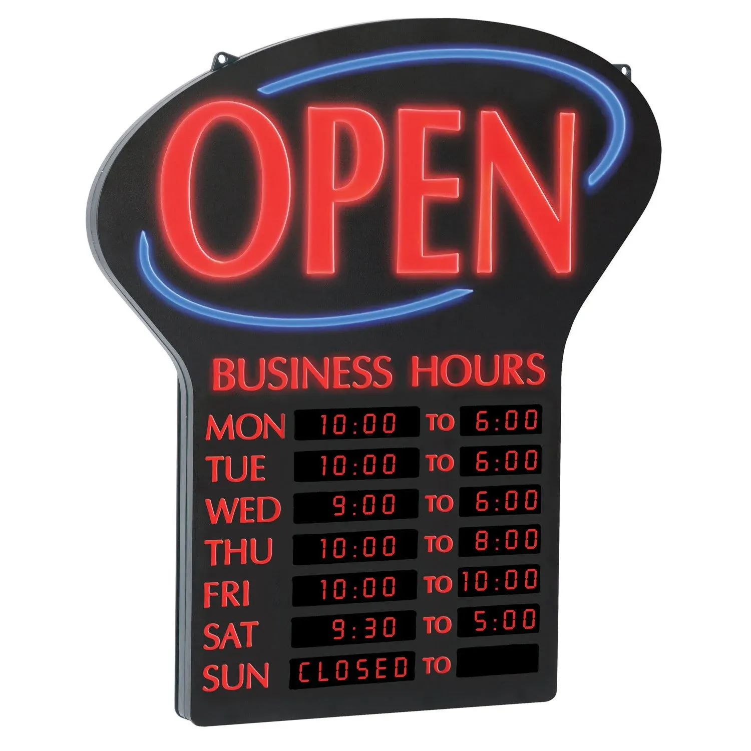 Newon LED "Open" Lighted Business Sign, Electronic Programmable Business Hours Sign with Flashing Effects, 23.4" x 20.4", Red/Black. Ultra Bright Neon Lights for Party Bar coffee shop Wall Decor Sign