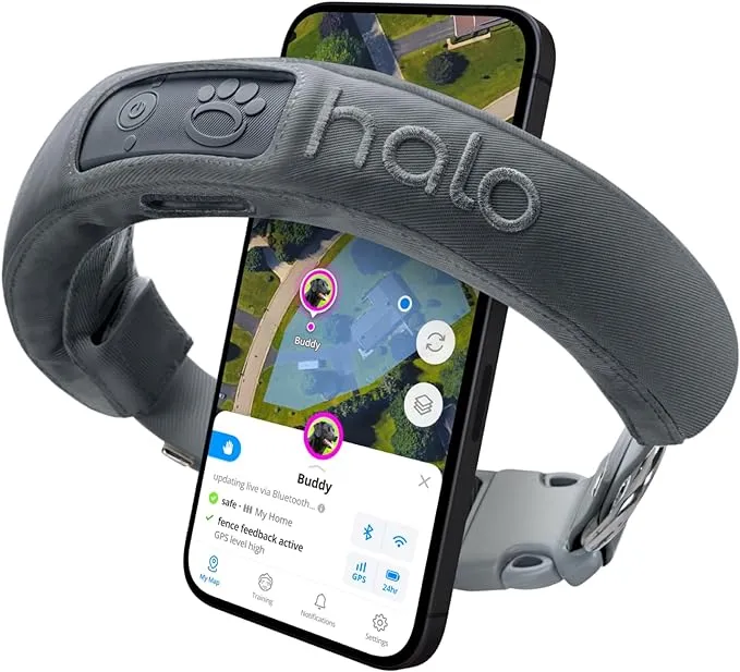 Halo Collar 3 - GPS 狗围栏 - 多功能无线狗围栏和训练项圈，带实时跟踪和 GPS - 防水，即时创建和存储无线围栏（小，石墨）