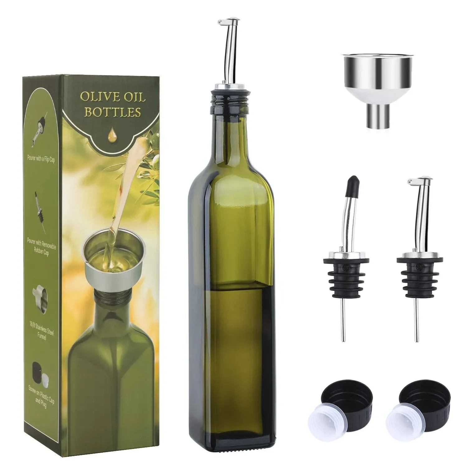 Glass Olive Oil Bottle Dispenser With Spouts Oil Cruet With Pourers And Funnel