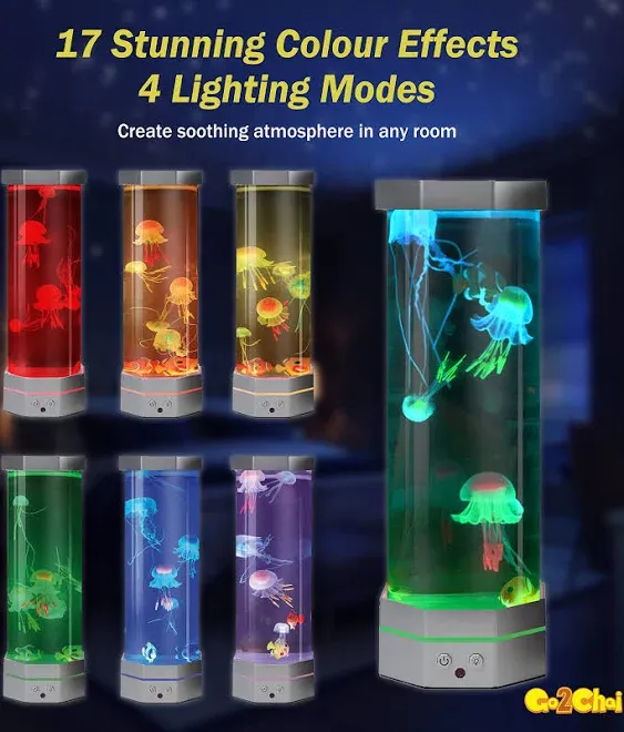 Jellyfish Aquarium Lamp Fake Fish Jelly Fish Tank Aquarium Lava Lamp Night Light Room Decor,7 Jellyfish&Clownfish,Adult Kids Home Office Room Desk Light