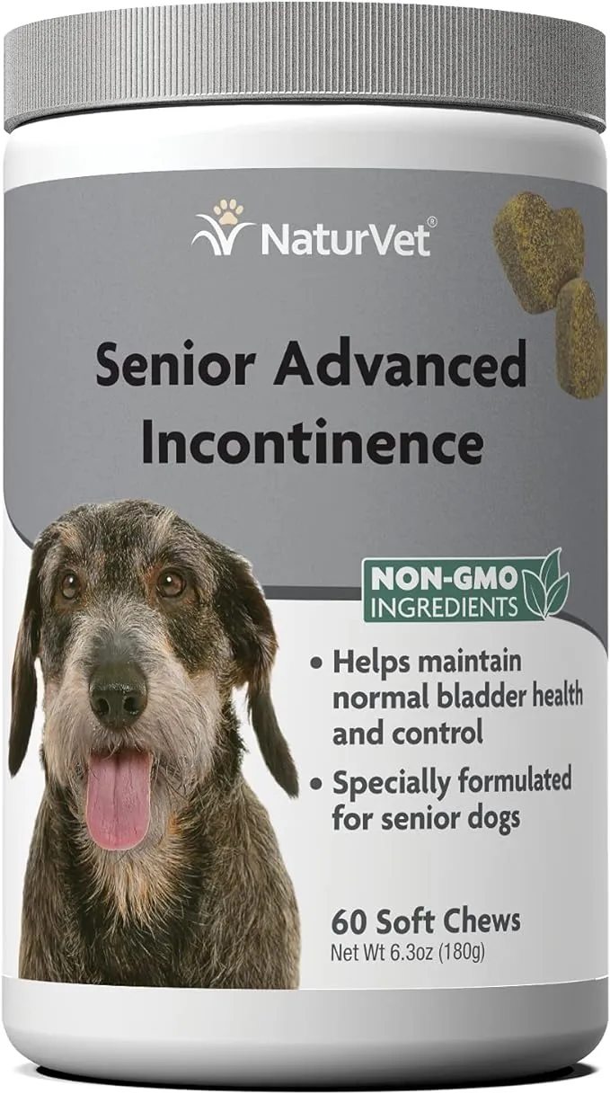 NaturVet Senior Advanced Incontinence Dog Supplement – Helps Support Dog’s Bladder Control, Normal Urination – Includes Synergistic Blend of Botanicals – 60 Ct. Soft Chews