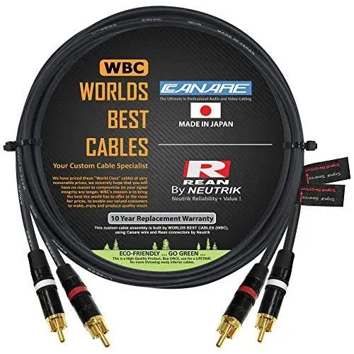 WORLDS BEST CABLES 4 Foot RCA Cable Pair - Made with Canare L-4E6S, Star Quad, Audio Interconnect Cable and Neutrik-Rean NYS Gold RCA Connectors - Directional Design - CUSTOM MADE