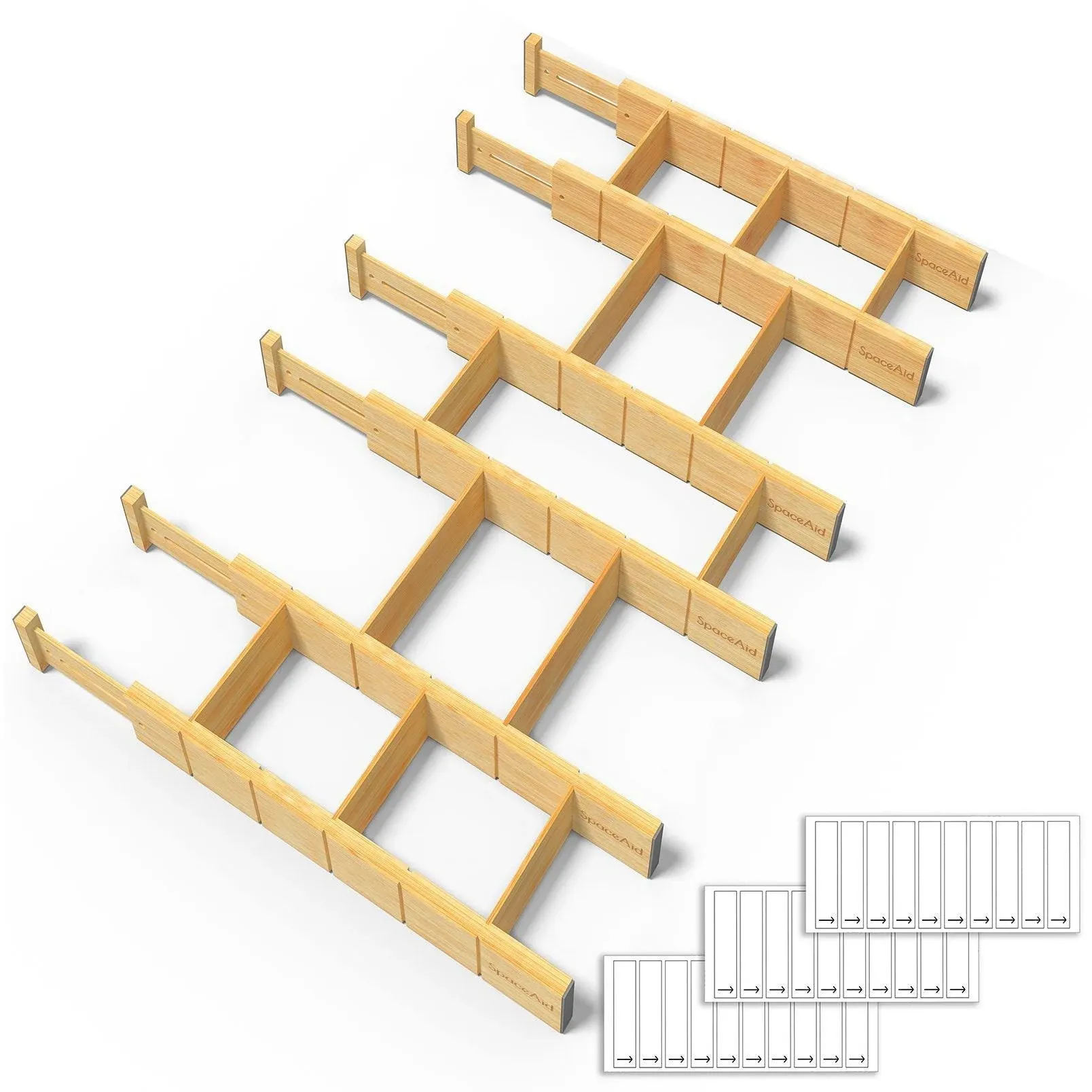 SpaceAid Bamboo Expandable Drawer Dividers with 6 Dividers and 12 Inserts (17-22 in)