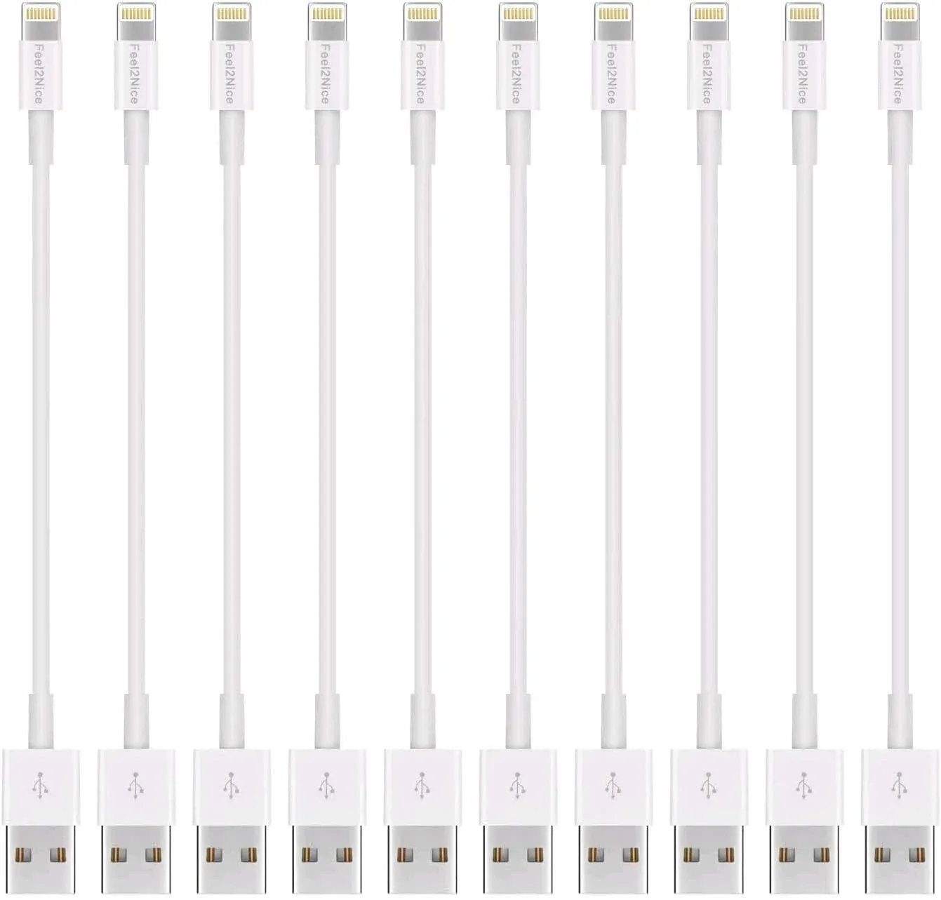 FEEL2NICE Short Lighting Cable, 10 Pack 7-Inch iPhone Cord Data Sync USB Portable ...