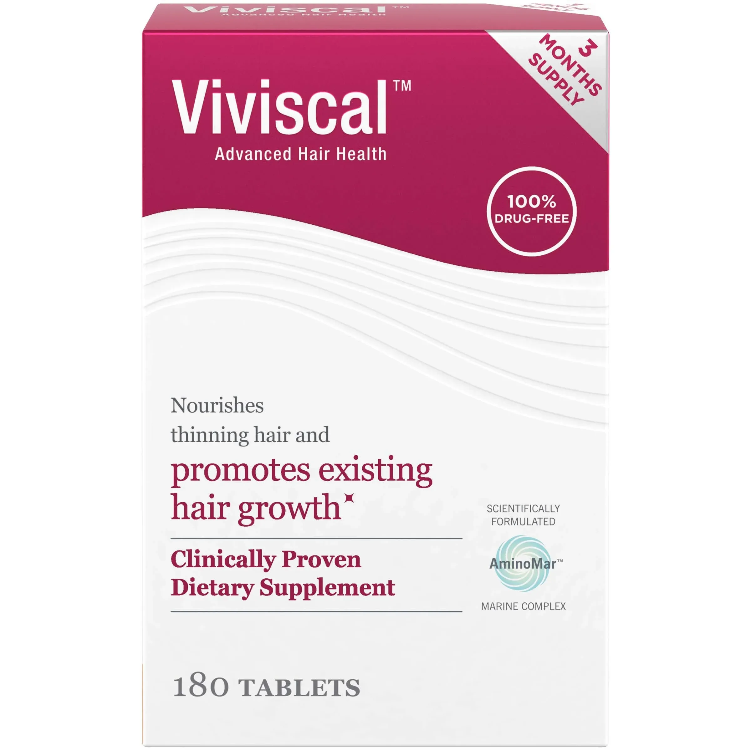 Viviscal Hair Growth Supplements for Women, Clinically Proven Hair Growth Product with Proprietary Collagen Complex, Results of Thicker, Fuller Hair Nourish Hair Loss, 180 Tablets - 3 Month Supply 