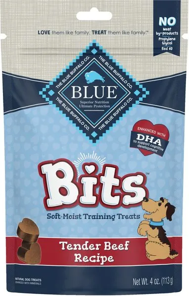 Blue Buffalo Bits Soft Dog Treats for Training, Made With Natural Ingredients & Enhanced with DHA, 4-oz. Bag