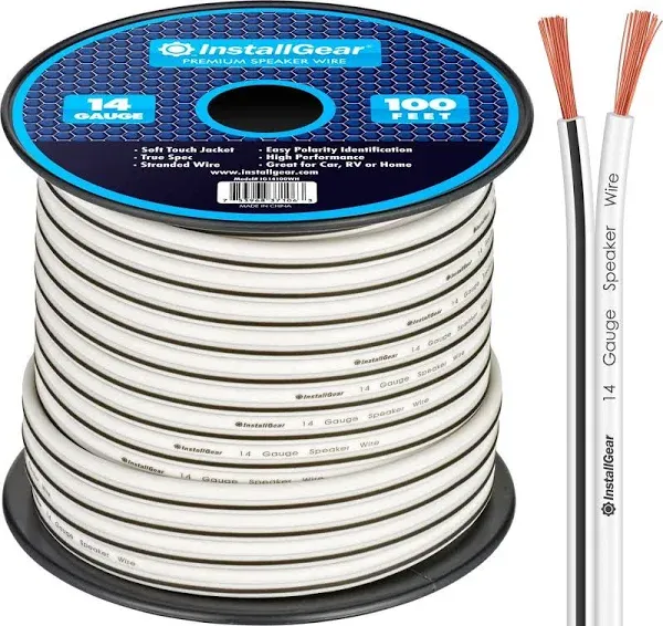 InstallGear 14 Gauge AWG 100ft Speaker Wire Cable - White (Great Use for Car