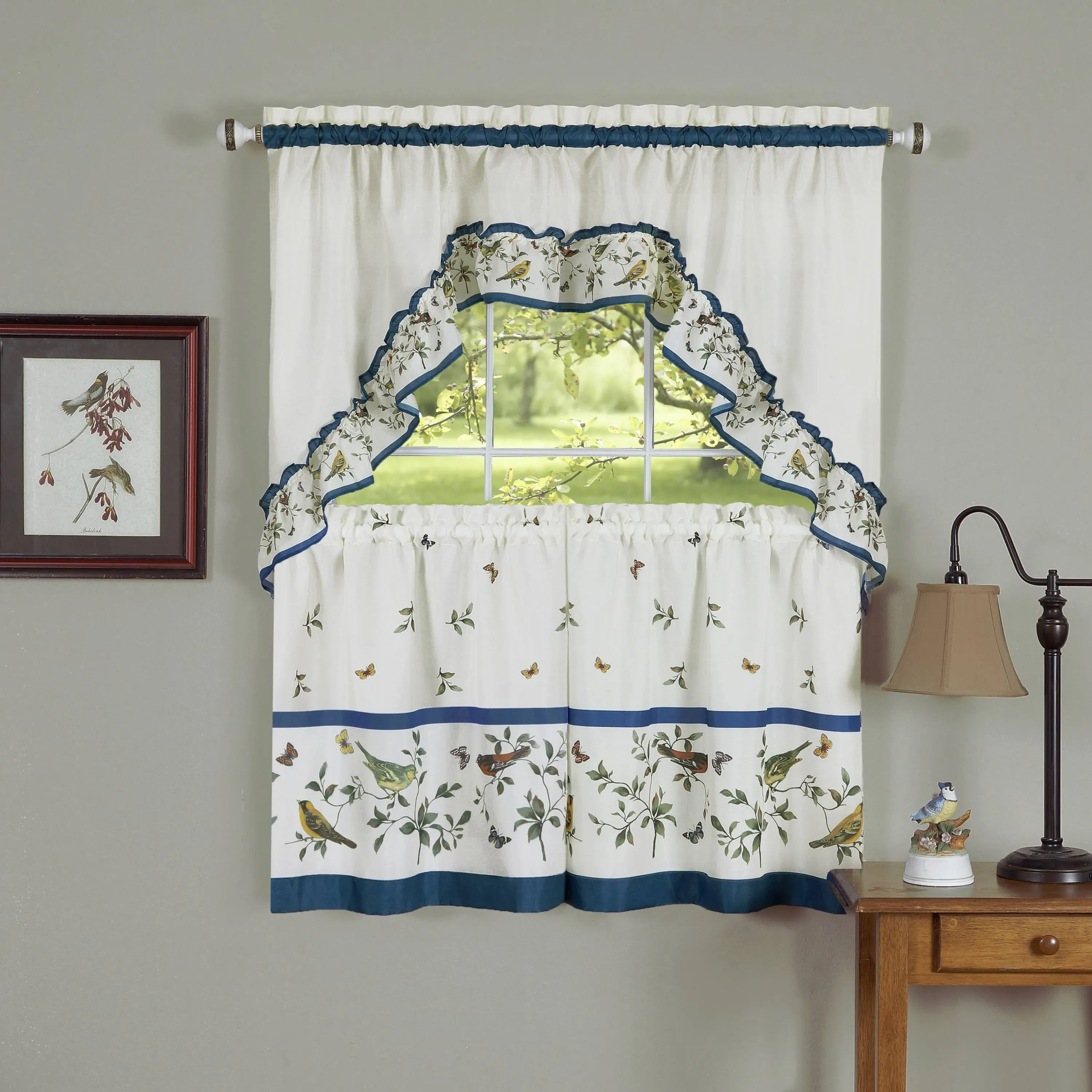 Achim Love Birds - Printed Tier and Swag Window Curtain Set, Blue