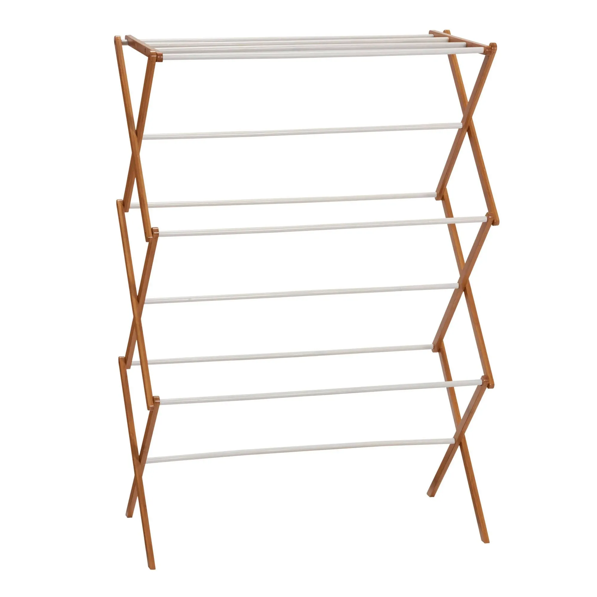 Bamboo Garment Rack Collapsible No-Rust Plastic Sleeves Free Standing 41.3 in. H