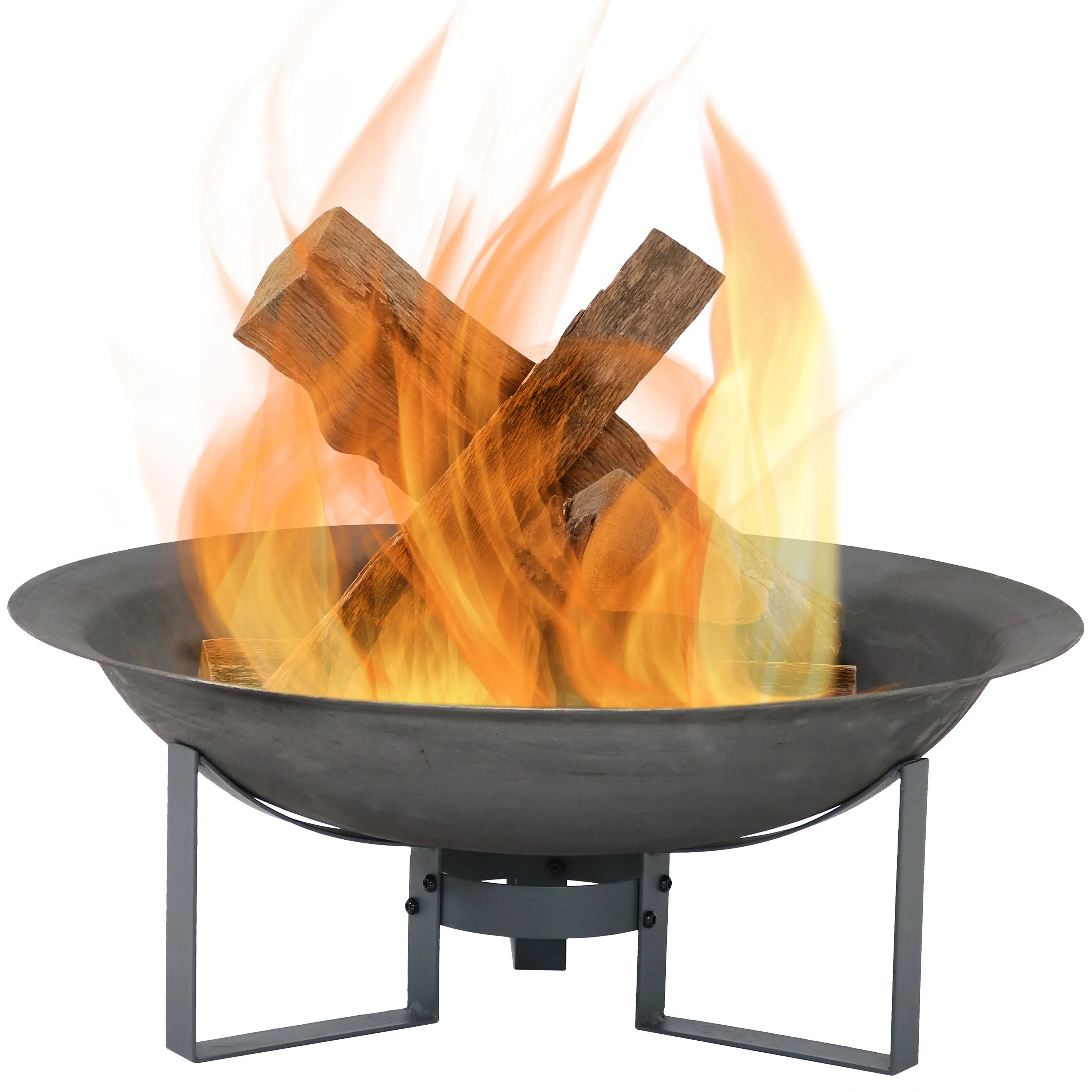 Sunnydaze 24-Inch Cast Iron Modern Fire Pit Bowl with Stand - Lightweight and Portable Design