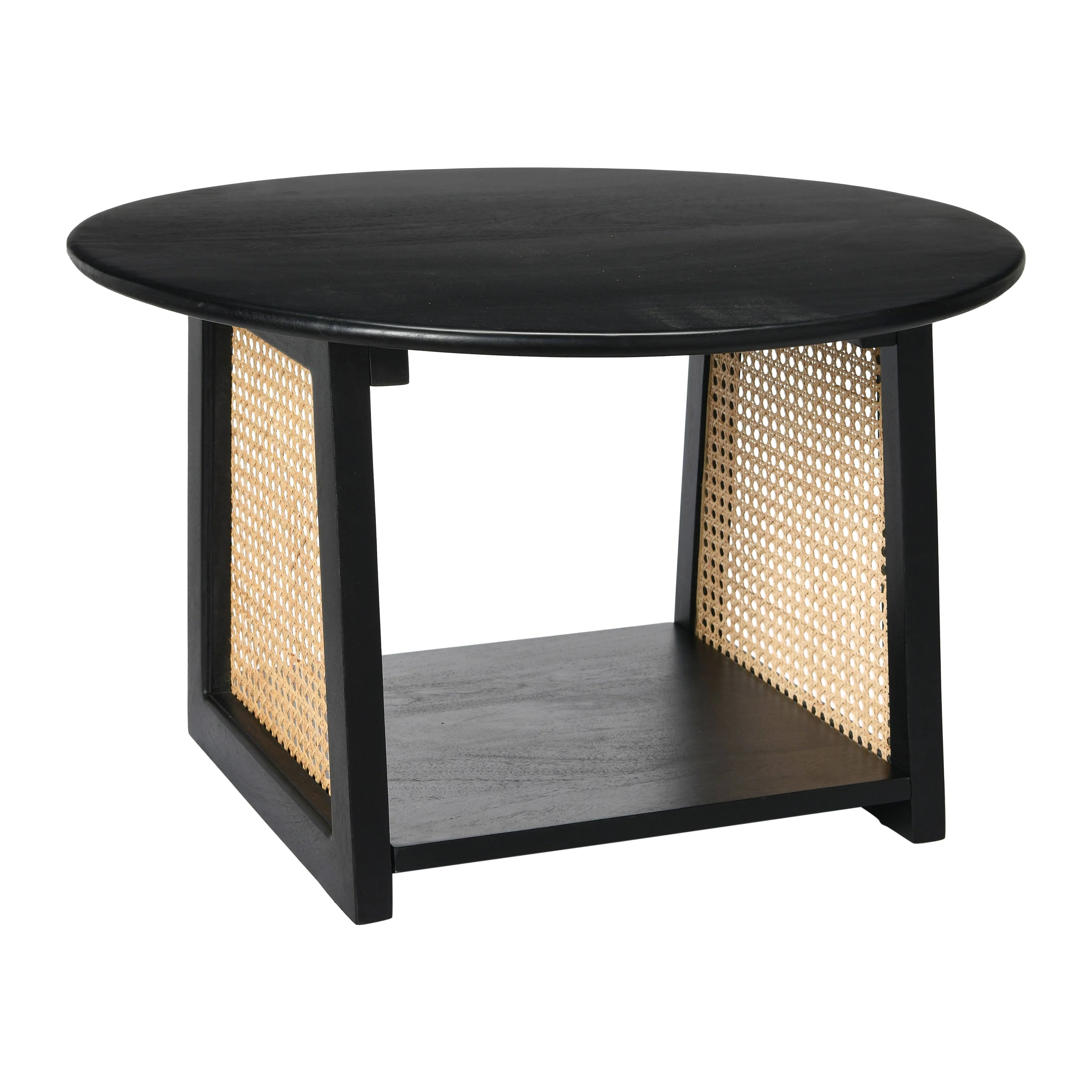 Creative Co-op Mango Wood and Cane Coffee Table with Shelf, Black