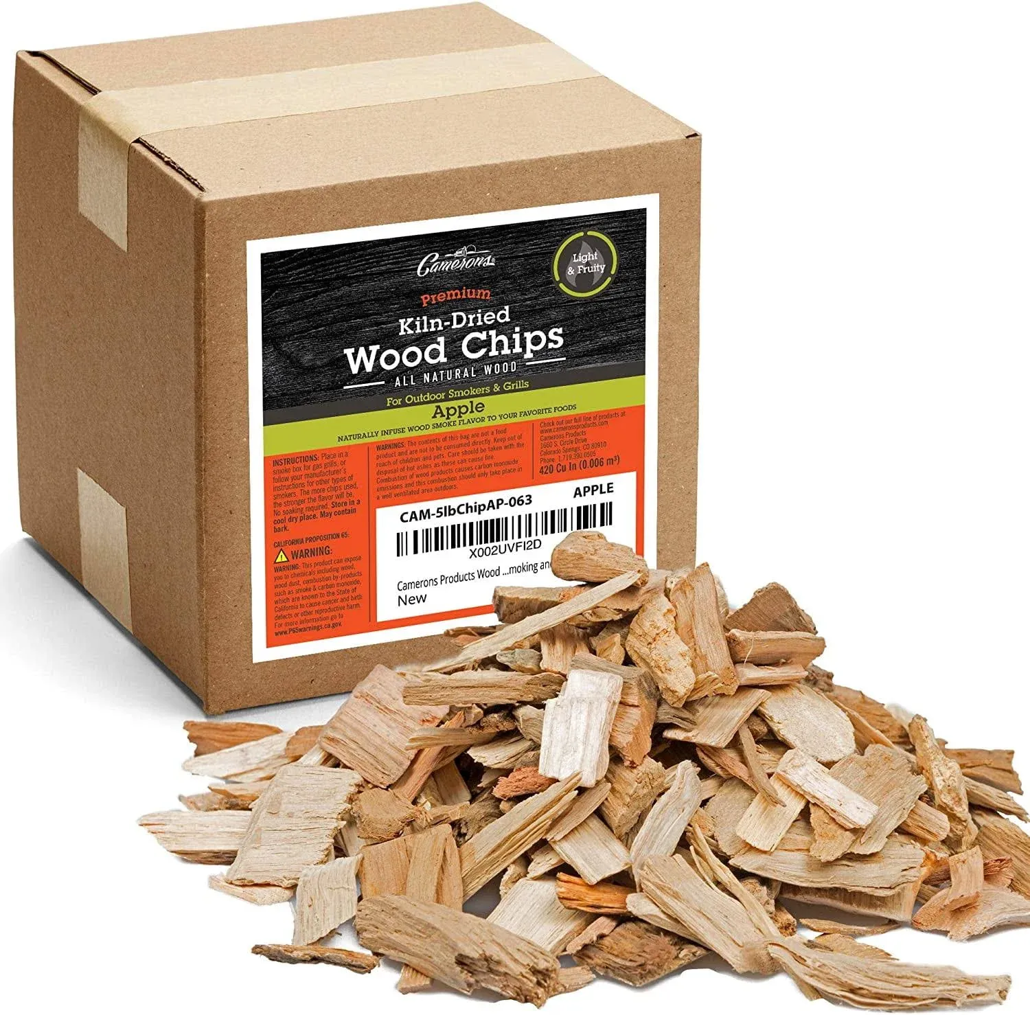 Camerons Products Wood Smoker Chips - Hickory ~ Approx. 5 Pound Box, 420 Cu. in. - 100% Natural, Course Cut, Wood Smoking and Barbecue Chip