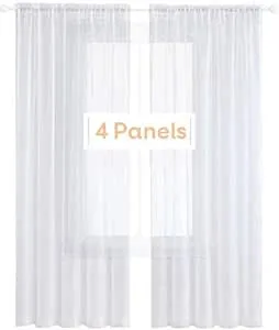 Anjee 4 Panels White Sheer Curtains 96 inches Long Rod Pocket Voile Semi Privacy Protection Translucency Window Drapes for Living Room Bedroom Dining Room Party Backdrop,52 x 96 Inch