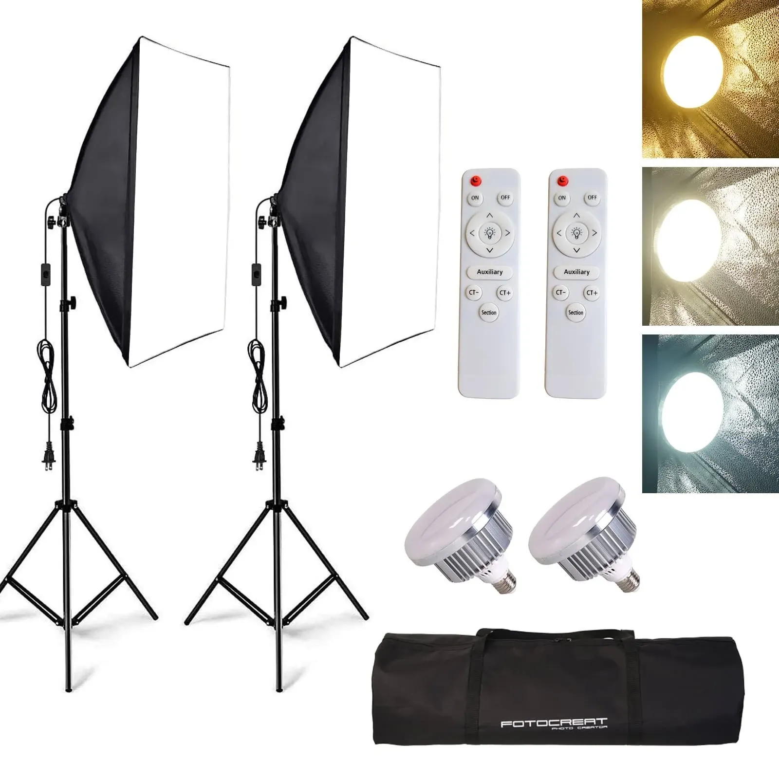 FOTOCREAT Softbox Photography Lighting Kit,19.7&#034;X27.5<wbr/>&#034; Professional Continuou...