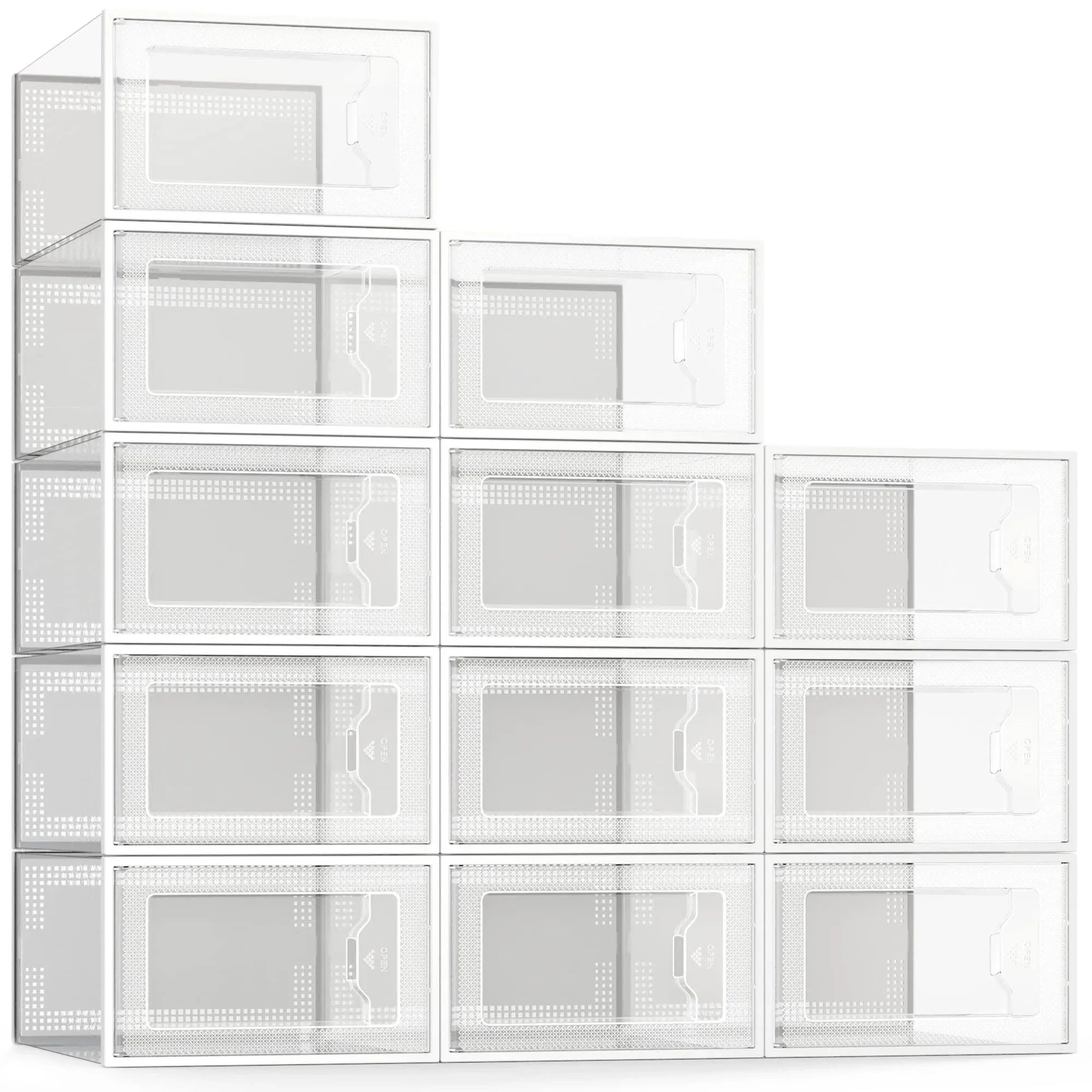 See Spring Large 12 Pack Shoe Storage Box, Clear Plastic Stackable Shoe Organizer ...