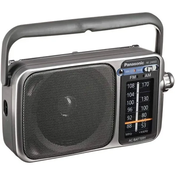 Panasonic Portable AM / FM Radio Silver + 4x AA Batteries With Charger + Cloth