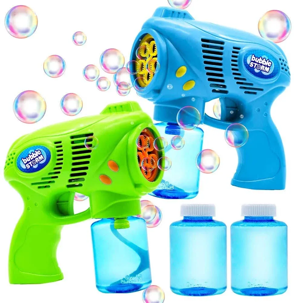 JOYIN 2 Bubble Guns with 2 Bottles Bubble Refill Solution