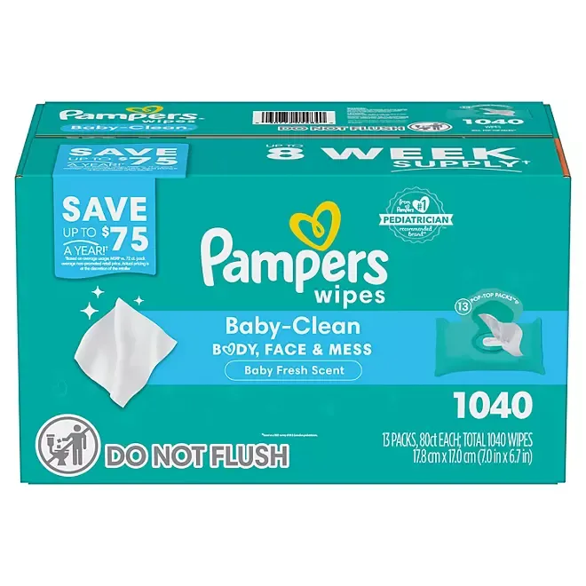 Pampers Baby-Clean Baby Wipes, Baby Fresh Scent, 13 pk., 1040 Wipes