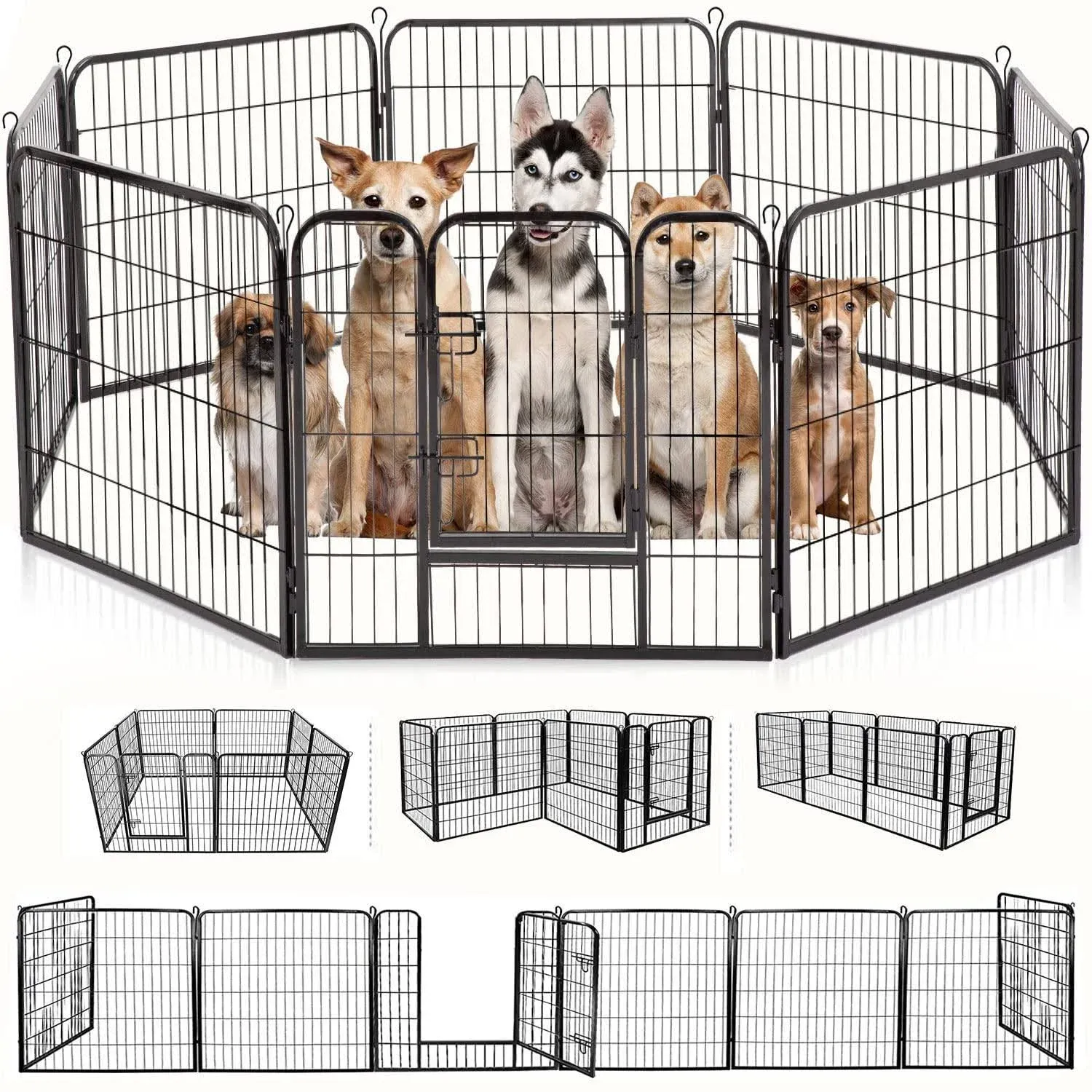 BestPet Dog Playpen Pet Dog Fence 24"/ 32" /40" Height 8/16/24/32 Panels Metal Dog Pen Outdoor Exercise Pen with Doors for Large/Medium/Small Dogs,Pet Puppy Playpen for RV,Camping,Yard