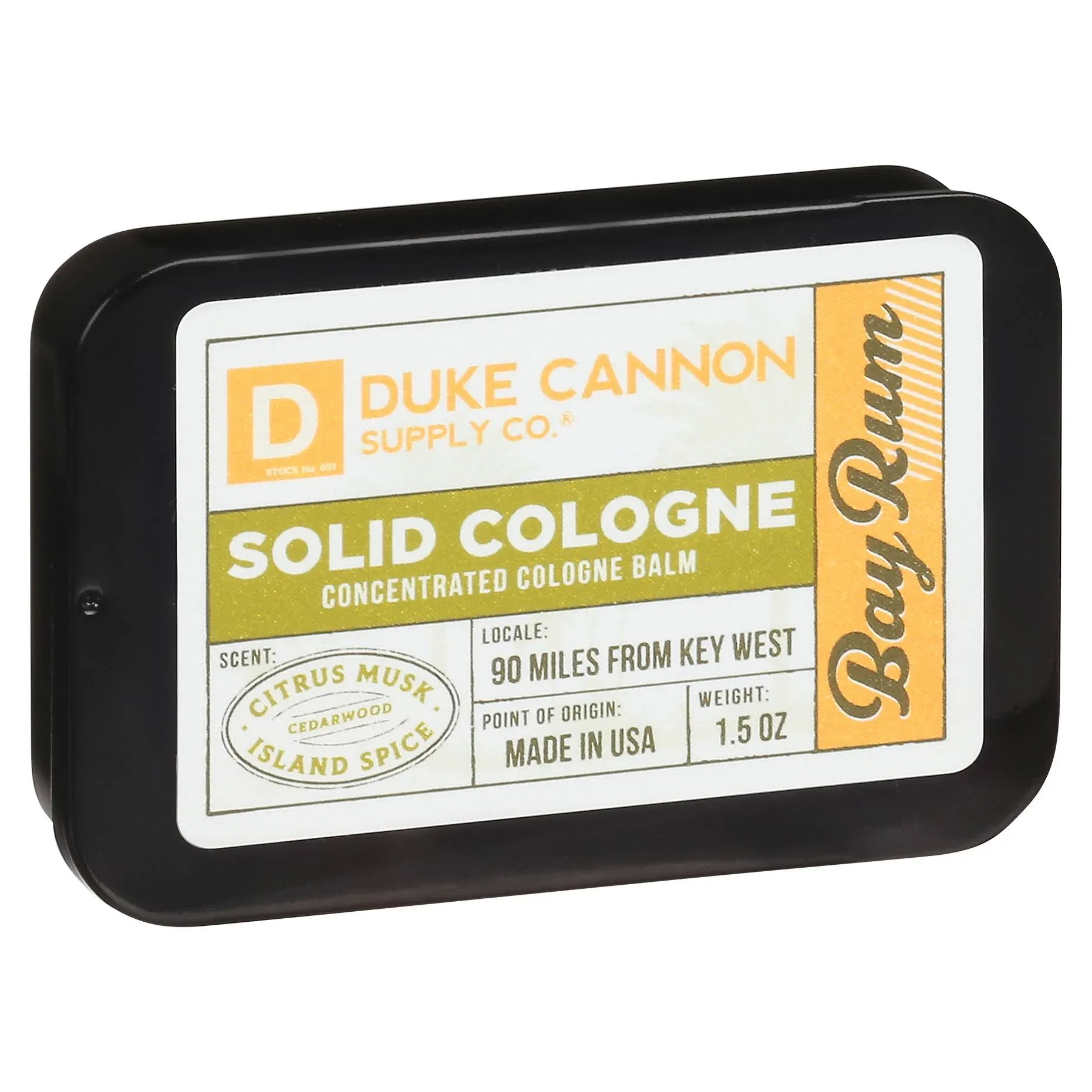 Duke Cannon Supply Co. Solid Cologne, Citrus Musk, Cedarwood, Island Spice, Bay Rum - 1.5 oz