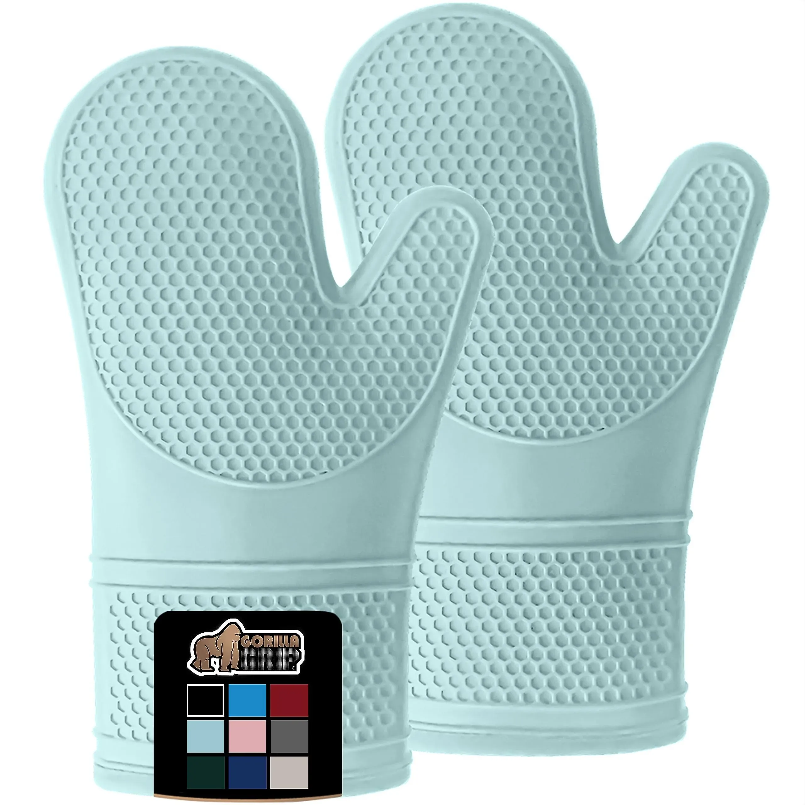 Gorilla Grip Heat and Slip Resistant Silicone Oven Mitts Set Soft Cotton Lining ...