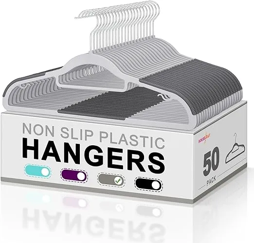 Utopia Home Plastic Hangers 150 Pack - Clothes Hanger with Hooks - Durable & Space Saving Coat Hanger - Heavy Duty Purple Hangers - Skirt Hangers