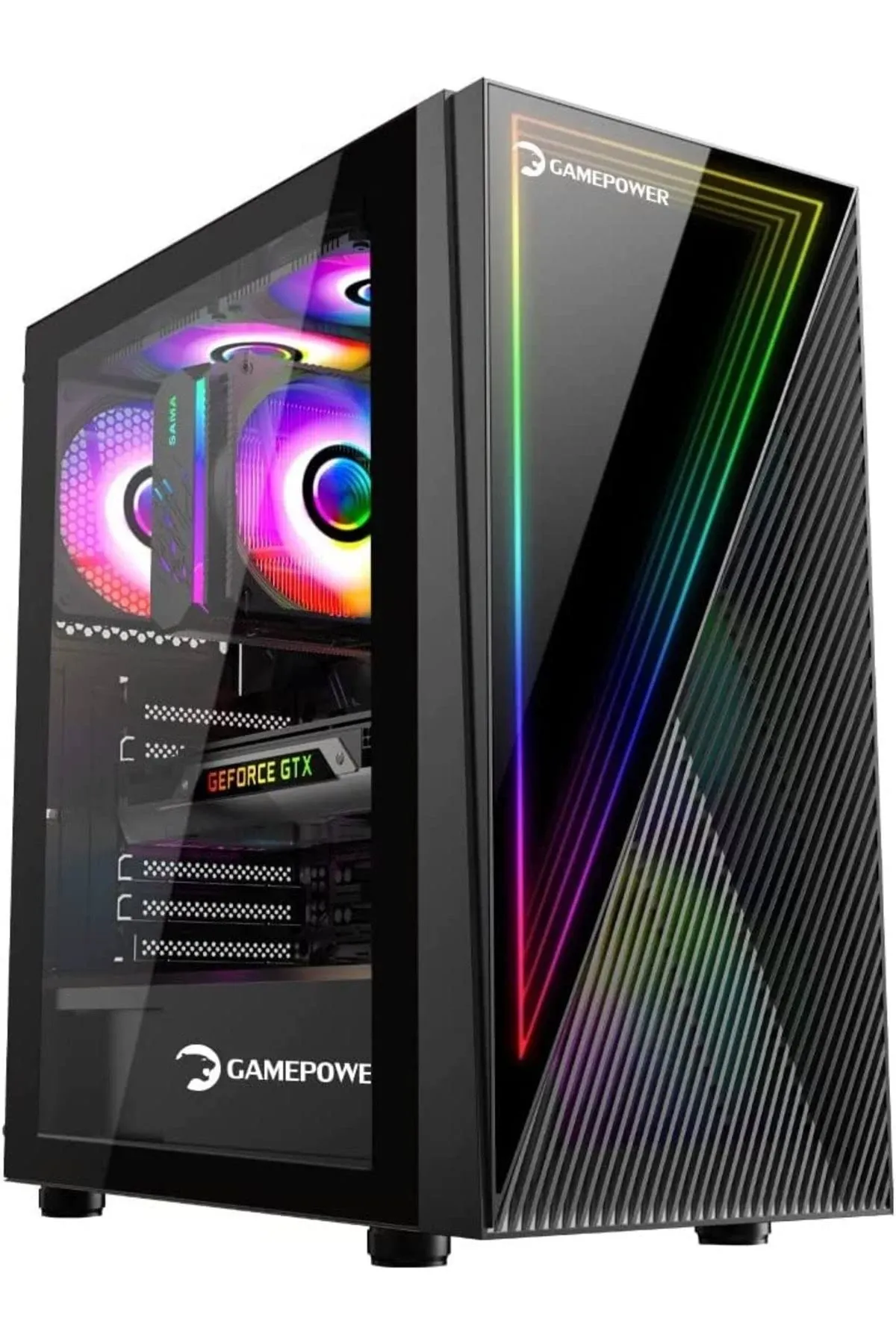 GAMEPOWER Ravadin ATX Mid-Tower PC Gaming Case, 650W PSU, 3X Pre-Installed 120mm ARGB Fans, Tempered Glass Side Panel, Ideal for Gamers and PC Enthusiasts, Black