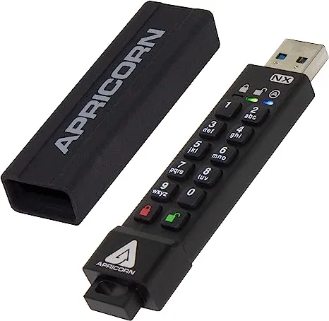 Apricorn Apricon Aegis Secure Key 3NX: Software-Free 256-Bit AES XTS Encrypted USB 3.1 Flash Key with FIPS 140-2 level 3 validation, Onboard Keypad, and up to 25% Cooler Operating Temperatures.