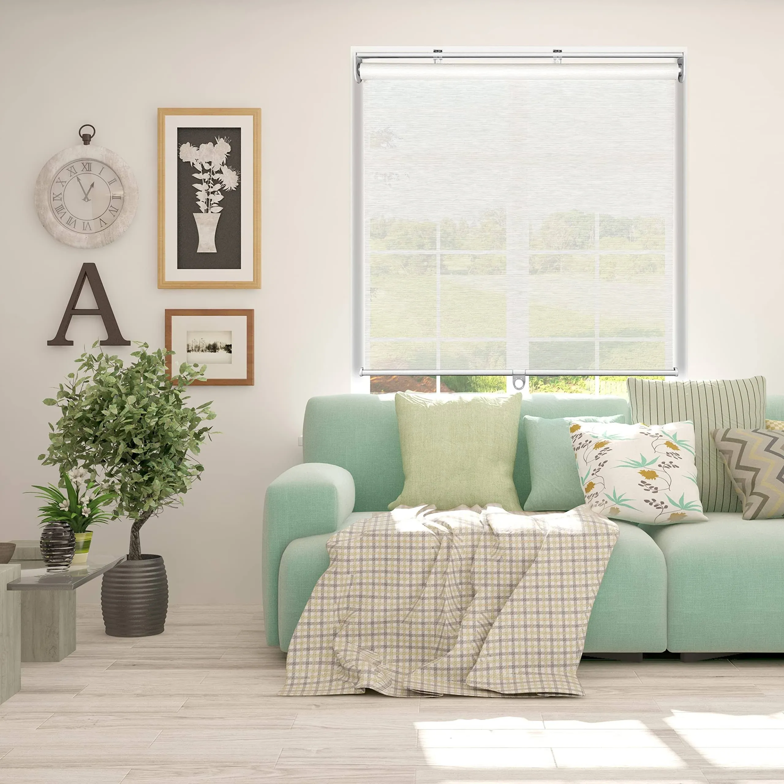 Arlo Blinds White Natural Weave Roller Shades - 46.5"W x 48"H