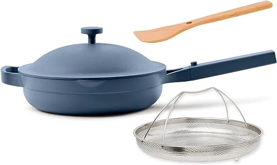 Our Place Always Pan 2.0-10.5-Inch Nonstick, Toxin-Free Ceramic Cookware | Versatile Frying Pan, Skillet, Saute Pan | Stainless Steel Handle | Oven Safe | Lightweight Aluminum Body | Blue Salt