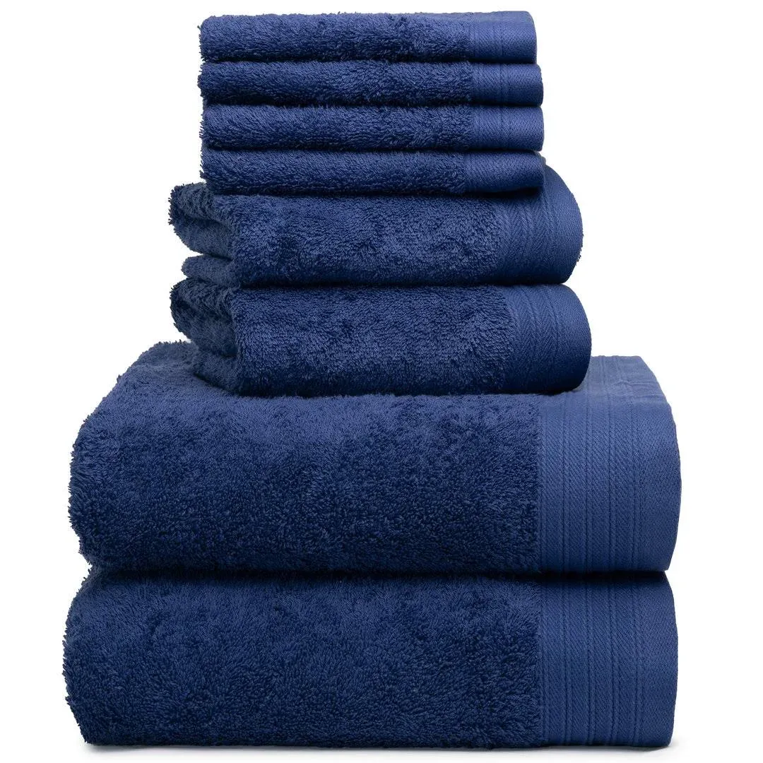 100% Cotton Towels | 2 Bath Towels 30" x 56", 2 Hand Towels 18" x 30" & 4 Washcloths 13" x 13" | Navy Blue Hand Towels | 8 Ultra Soft & Highly Absorbent Hand Towels for Bathroom