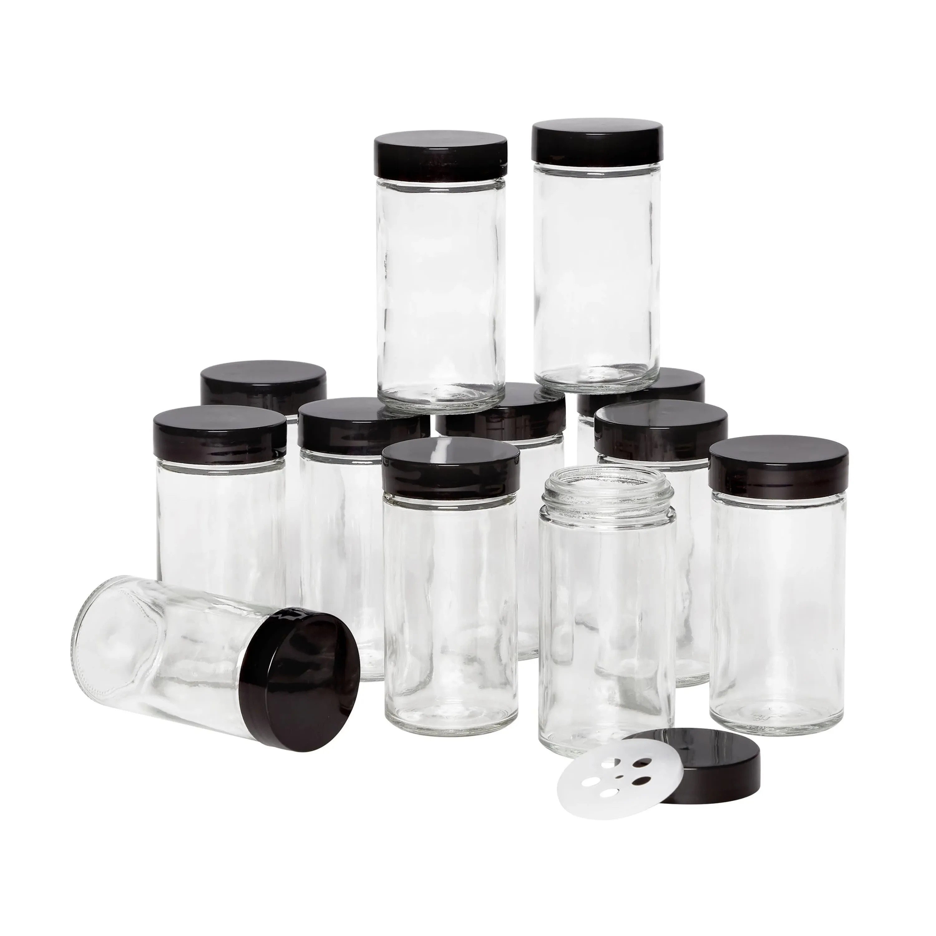 Kamenstein 12-Piece 3-Ounce Empty Glass/Black Lid Jars