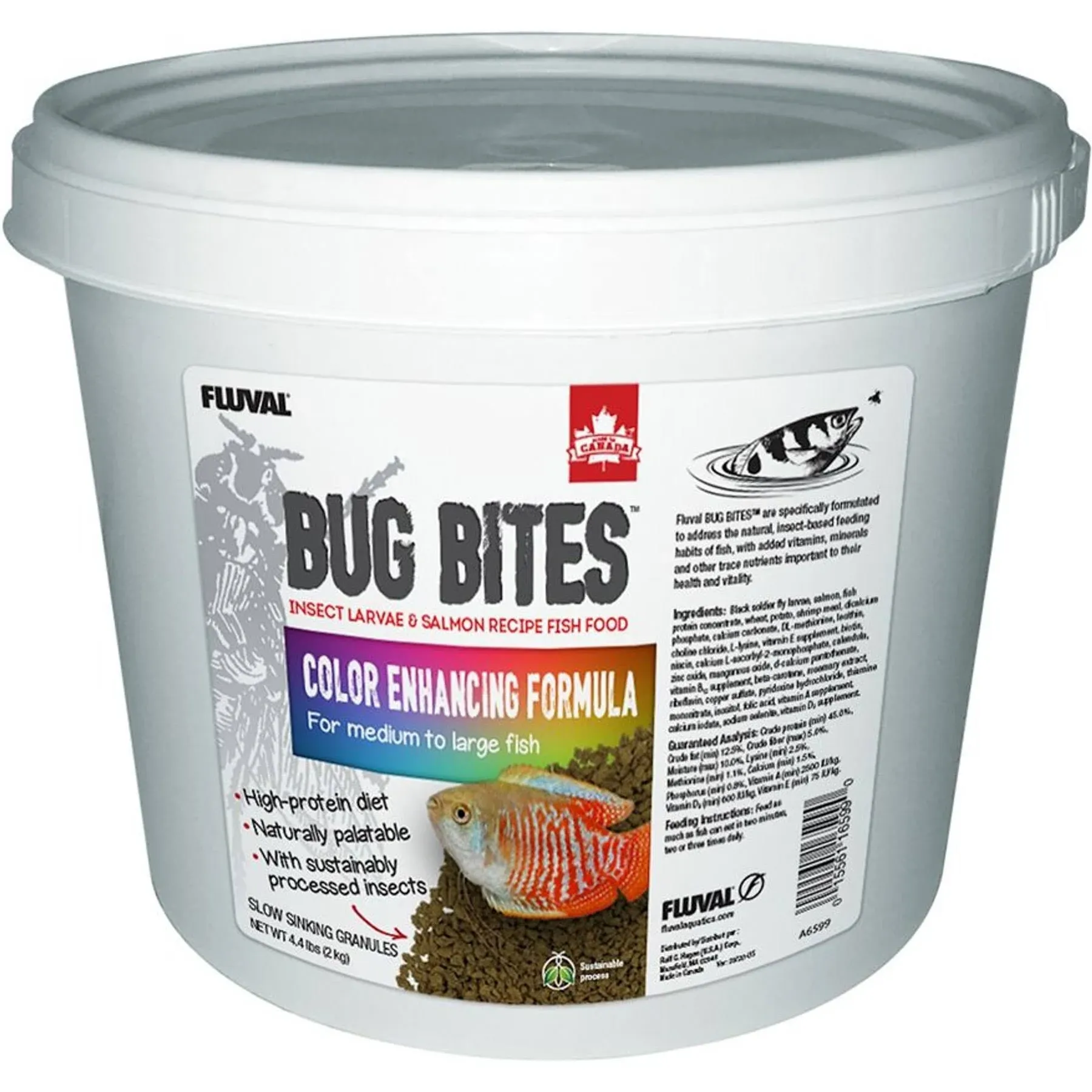 Fluval Bug Bites Color Enhancing Fish Food for Tropical Fish, Granules for Medium to Large Sized Fish, 4.4 lb., A6599, Brown