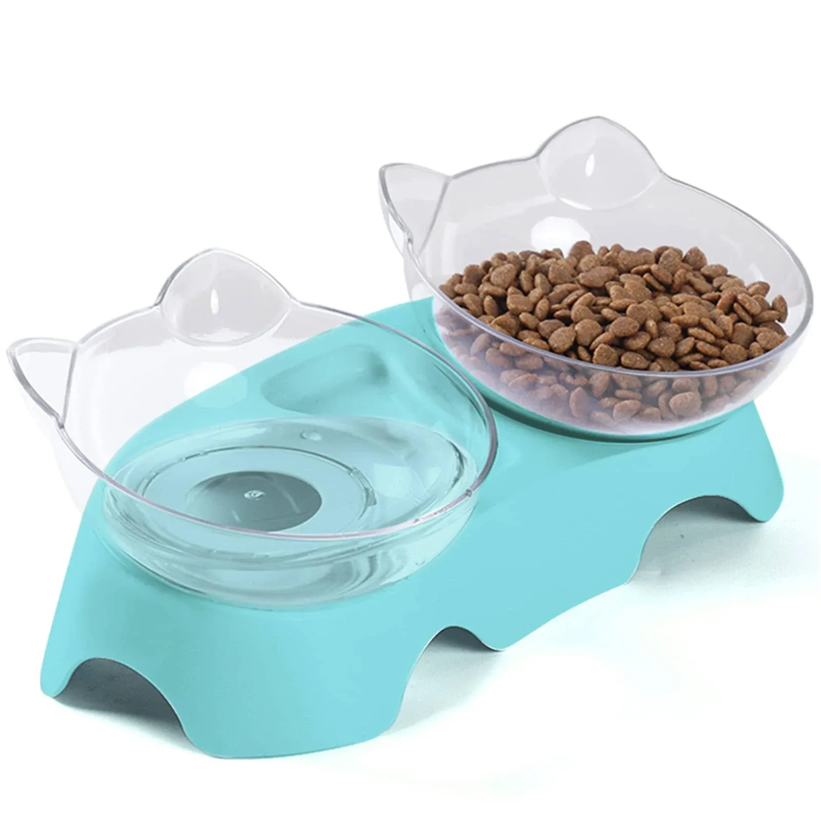 MILIFUN Cat Bowls, Cat Food Bowls Elevated Tilted, Anti Vomiting Kitty Bowls for Puppy and Bunny, Orthopedic Cat Bowls for Indoor Cats.(Blue)