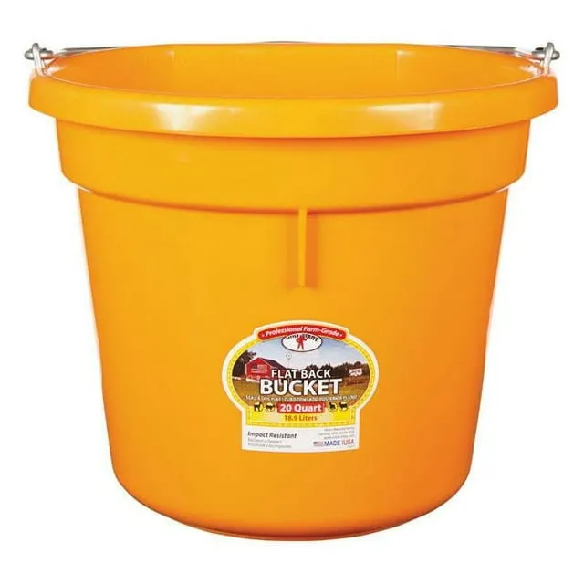 Little Giant 20 Quart Flat Back Plastic Bucket - Orange