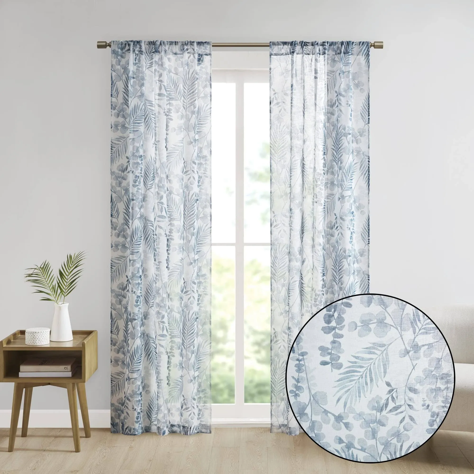 Madison Park Yara Botanical Printed Texture Sheer Window Curtain Pair, 37"W x 95 ...