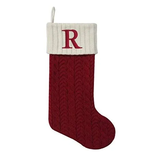 MFT St Nicholas Square 21-Inch Monogram Embroidered Initial Cable Knit Red ...