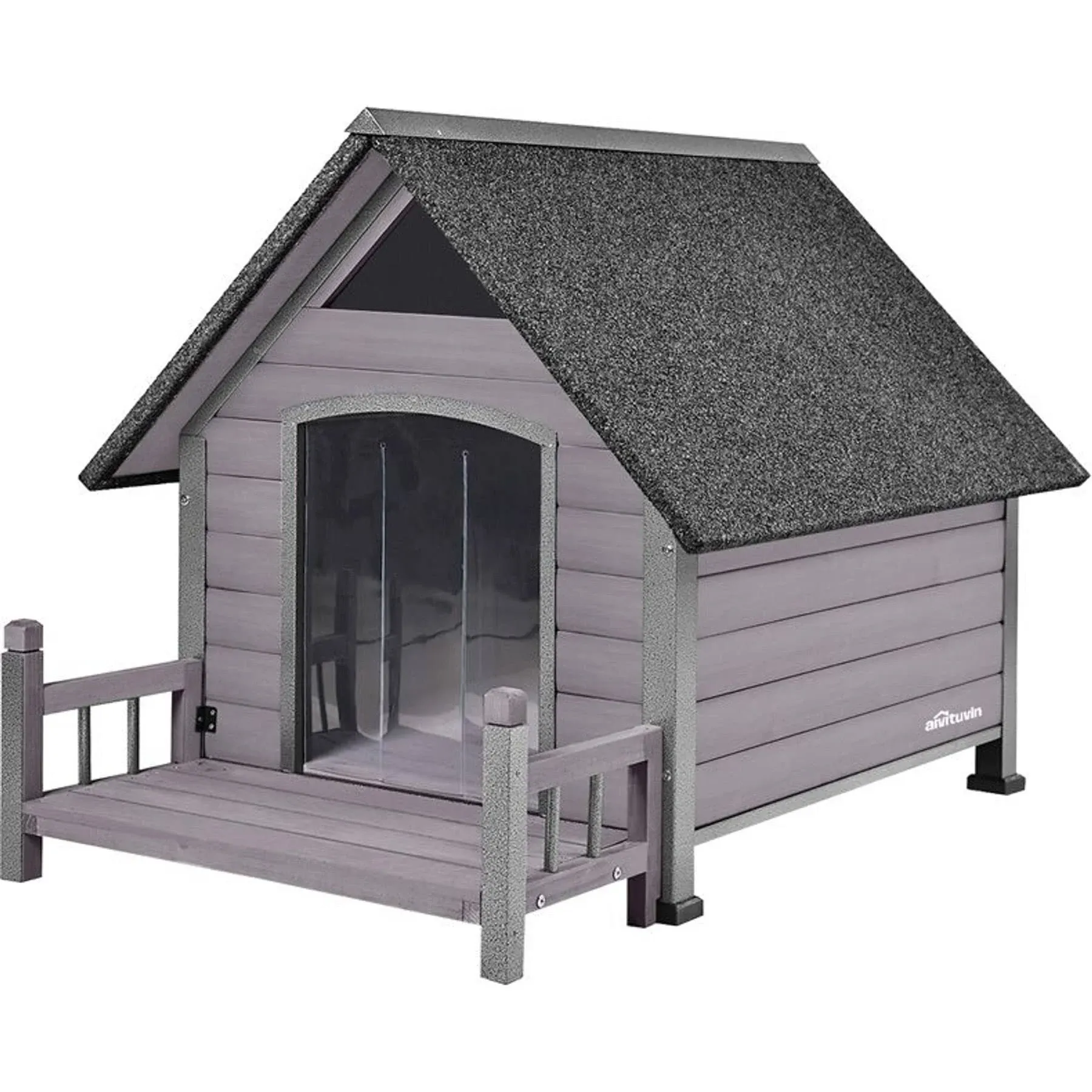 Aivituvin Outdoor Dog House with Porch: Strong Iron Frame, Gray